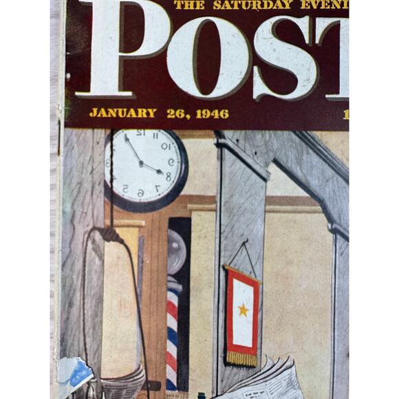 Vtg 1946 Jan 26 Saturday Evening Post Magazine Barber Shop Cover Stevan Dohanos - Picture 5 of 6
